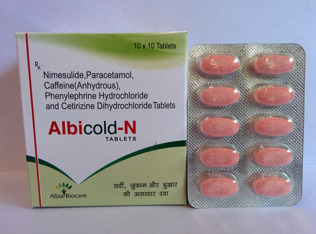 ALBICOLD-N TAB. | Cetirizine 5mg + Phenylepherine 10mg + Paracetamol 325 mg + Caffeine 25mg + Nimesulide 100mg